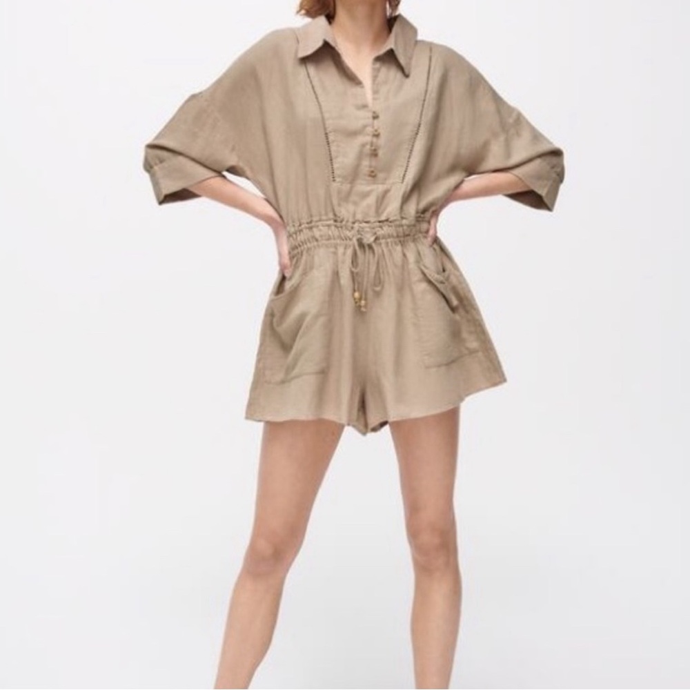 Zara Safari Linen Blend Playsuit Short Romper